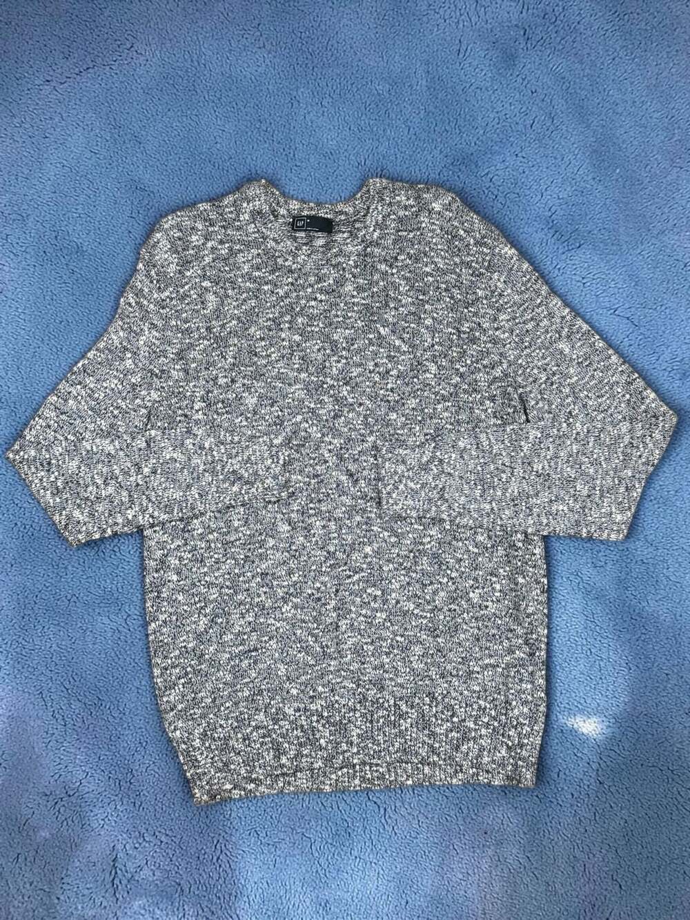 Gap Men's Medium Blue & White Marled Speckled Cotton Crewneck Knit Sweater